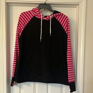 7 Degrees - Black Hoodie with Pink Striped Sleeves